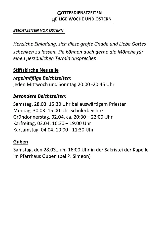 beichtzeiten ostern